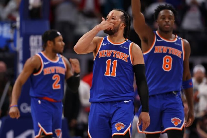 New York Knicks talisman Jalen Brunson celebrates his game-winning three-pointer in a seri