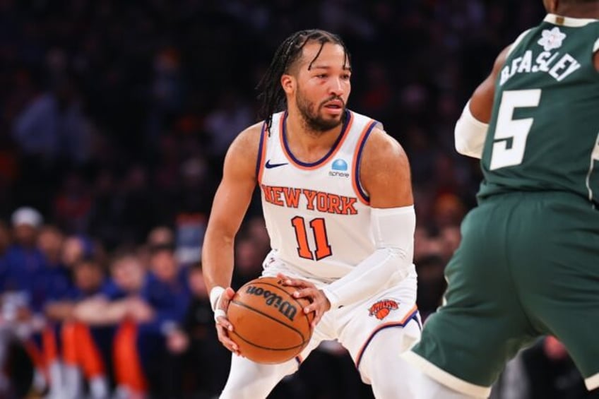 New York's Jalen Brunson makes a move in the Knicks' NBA victory over the Milwaukee Bucks