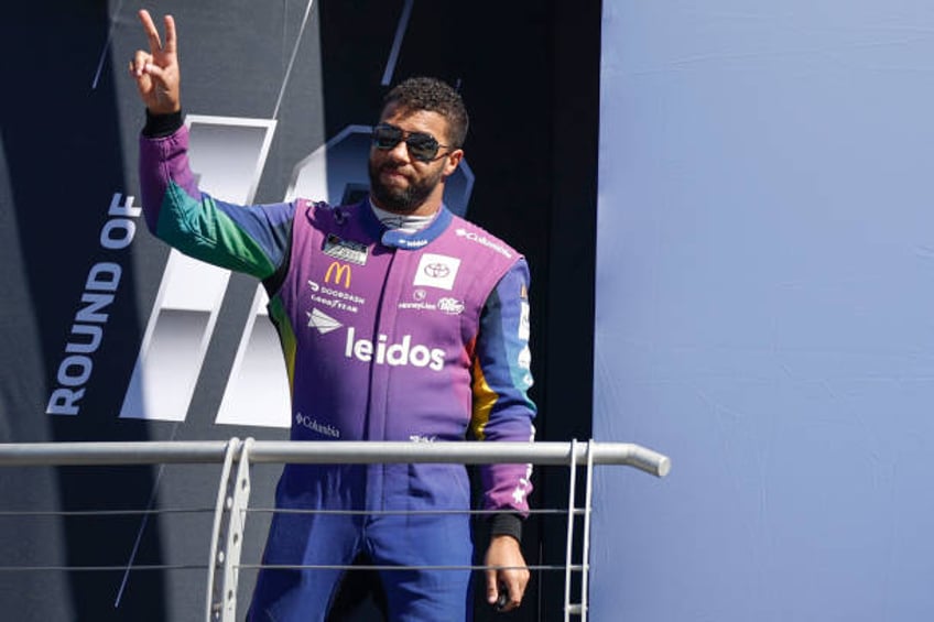 bubba wallace congratulates himself for not punching something after falling out of nascar playoff