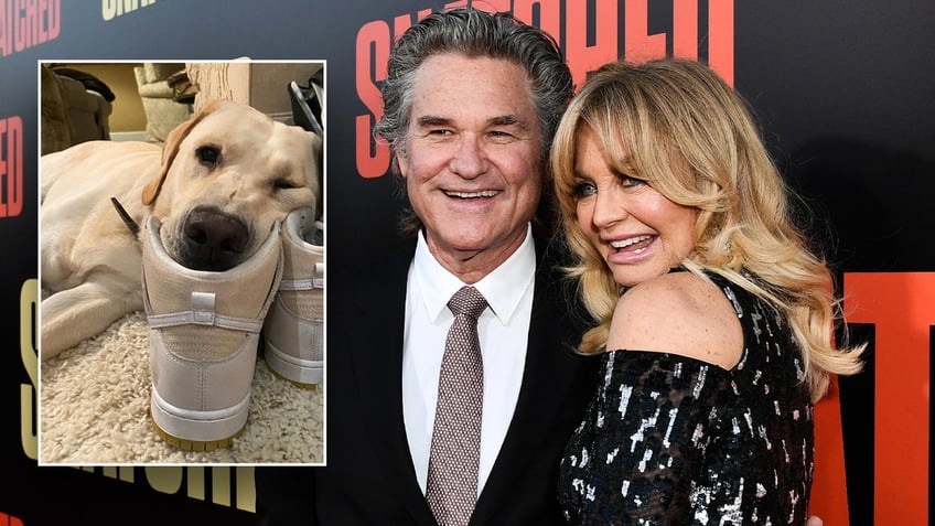 Kurt Russell and Goldie Hawns and dog Roy