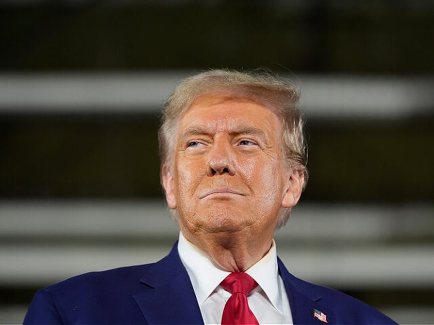 Republican presidential nominee former President Donald Trump attends a town hall campaign