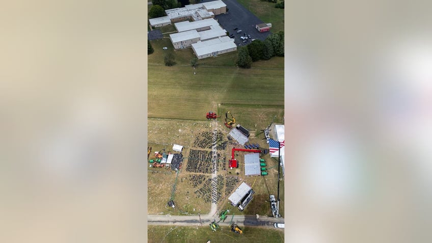 Aerial view of the scene of the Trump rally where an assassination attempt was made on the former President