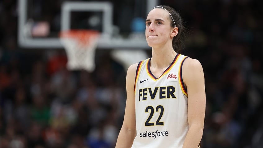 Caitlin Clark reacts during WNBA