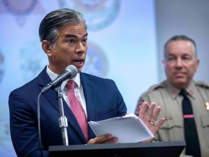 PASADENA, CA-OCTOBER 7, 2022: California Attorney General Rob Bonta, left, announces the a