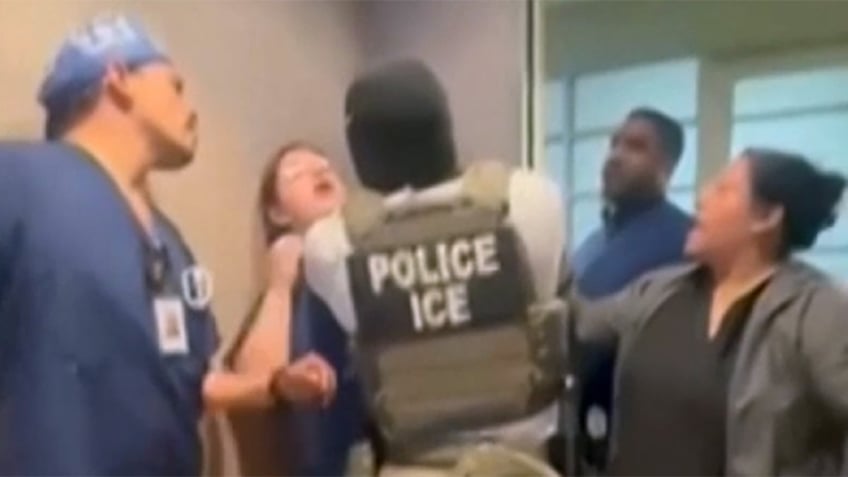 ICE agent confronted by medical clinic staff in California