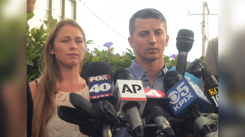 Denise Huskins, Aaron Quinn at press conference