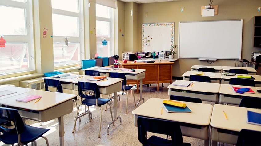 Empty elementary school classroom