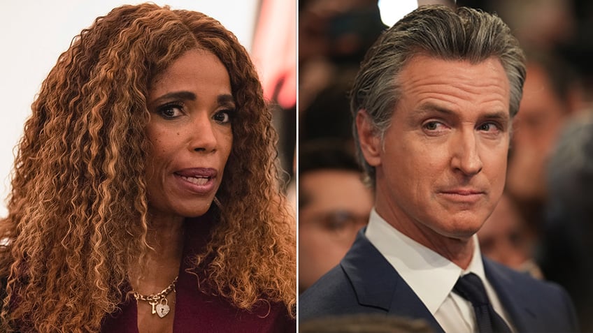 Areva Martin and Gavin Newsom split image