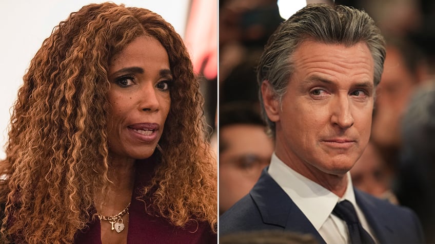 Areva Martin and Gavin Newsom split image