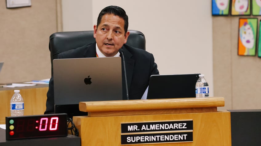 : Superintendent Jerry Almendarez speaks during a board meeting at the Santa Ana Unified School District Board Room on Tuesday, June 13, 2023 in Santa Ana, CA.