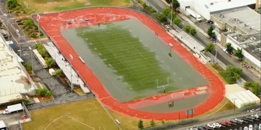 california football field flooded as tropical storm hilary hammers region