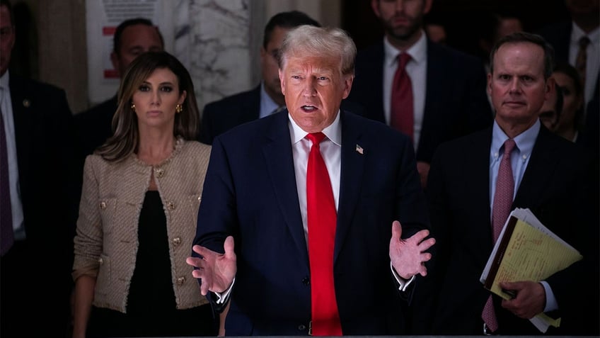 Former President Donald Trump wearing a red tie