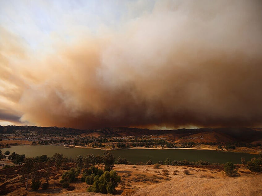 Plumes of smoke caused by the Hughes Fire rise over Castaic, Calif., Jan. 22, 2025. (AP Ph