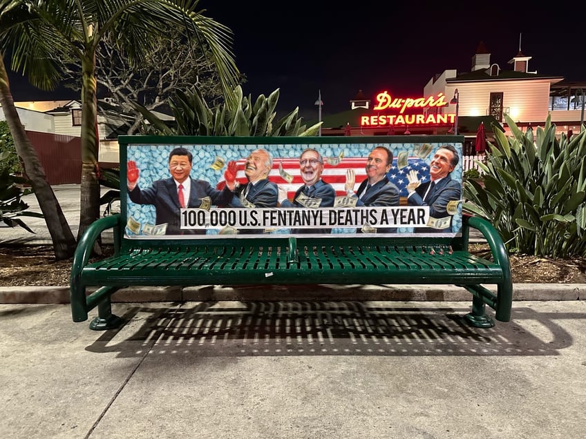 california republic of the ccp blood money billboard truck bashes newsom for ignoring fentanyl crisis