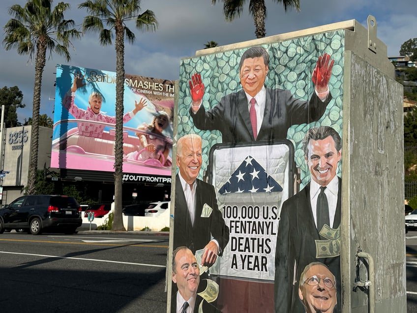 california republic of the ccp blood money billboard truck bashes newsom for ignoring fentanyl crisis