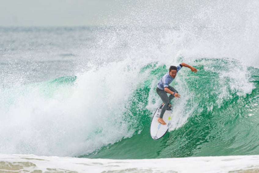 Riaru Ito of Japan surfs in Heat 7 of the Round of 64 during the 2024 GWM Sydney Surf Pro at North Narrabeen Beach on May 10, 2024 in Sydney,...