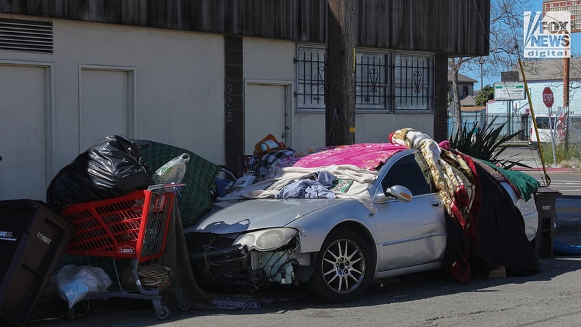 Homeless encampments line the streets in Oakland, California