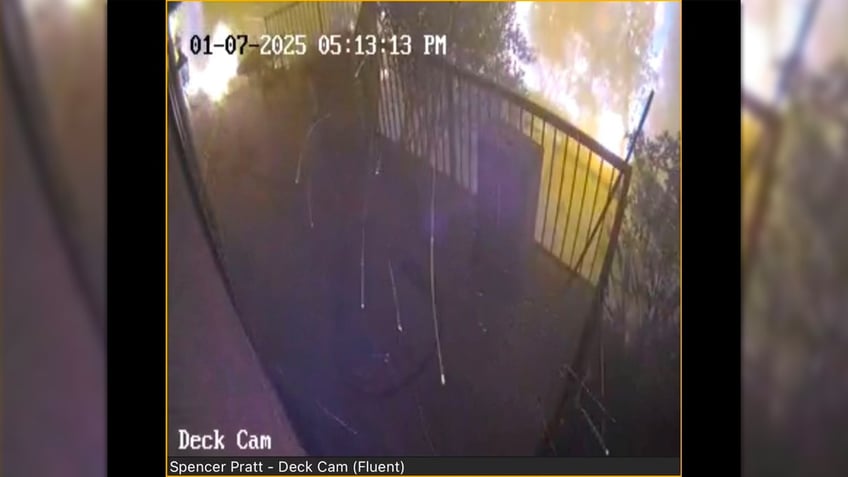 Screenshot of Spencer Pratt's security camera footage showing his home impacted by the fire