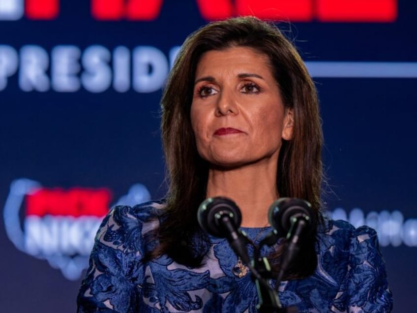 CONCORD, NEW HAMPSHIRE - JANUARY 23: Republican presidential candidate, former U.N. Ambassador Nikki Haley delivers remarks at her primary-night rally at the Grappone Conference Center on January 23, 2024 in Concord, New Hampshire. New Hampshire voters cast their ballots in their state's primary election today. With Florida Gov. Ron DeSantis …