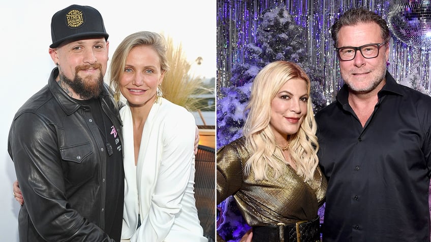 A split image of Benji Madden, Cameron Diaz, Tori Spelling, Dean McDermott