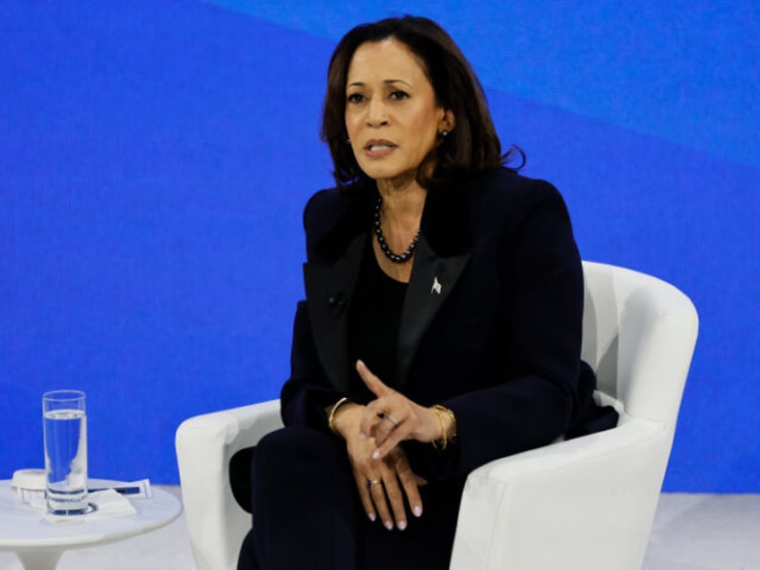 NEW YORK, NEW YORK - NOVEMBER 29: Vice President Kamala Harris speaks during the New York