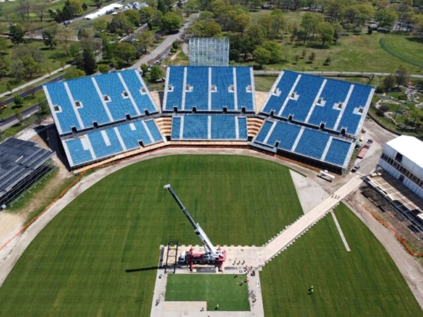 Final touches are being put on the Nassau County International Cricket Stadium, a temporar