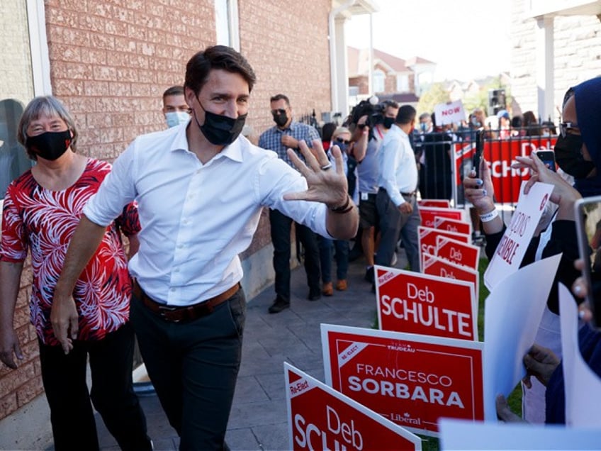 MAPLE, ON - SEPTEMBER 19: Liberal Party Leader, Canadian Prime Minister Justin Trudeau arrives to speak to supporters during a campaign stop on September 19, 2021 in Maple, Canada. Canadians head to the polls Monday following a month of campaigning by the party leaders, after Prime Minister Justin Trudeau called a snap election in an attempt to bolster his mandate.(Photo by Cole Burston/Getty Images)