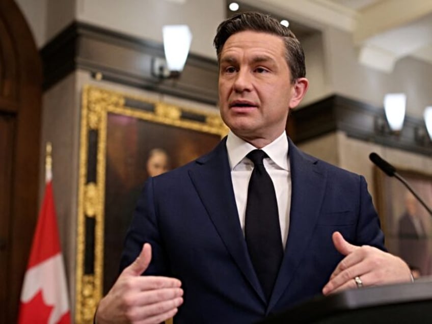 Canadian Conservative Party leader Pierre Poilievre speaks during a news conference on Par