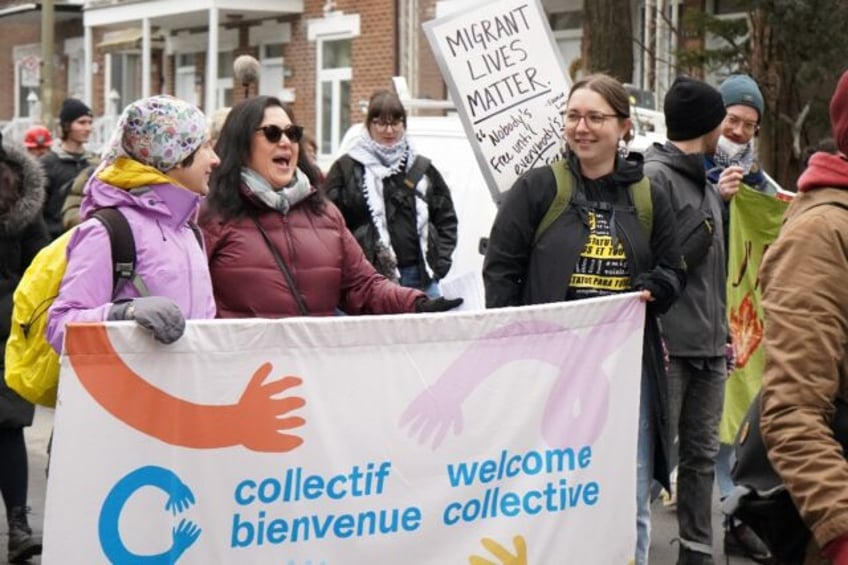 Protestors gather in Montreal on March 16, 2024, calling on the Canadian government to reg