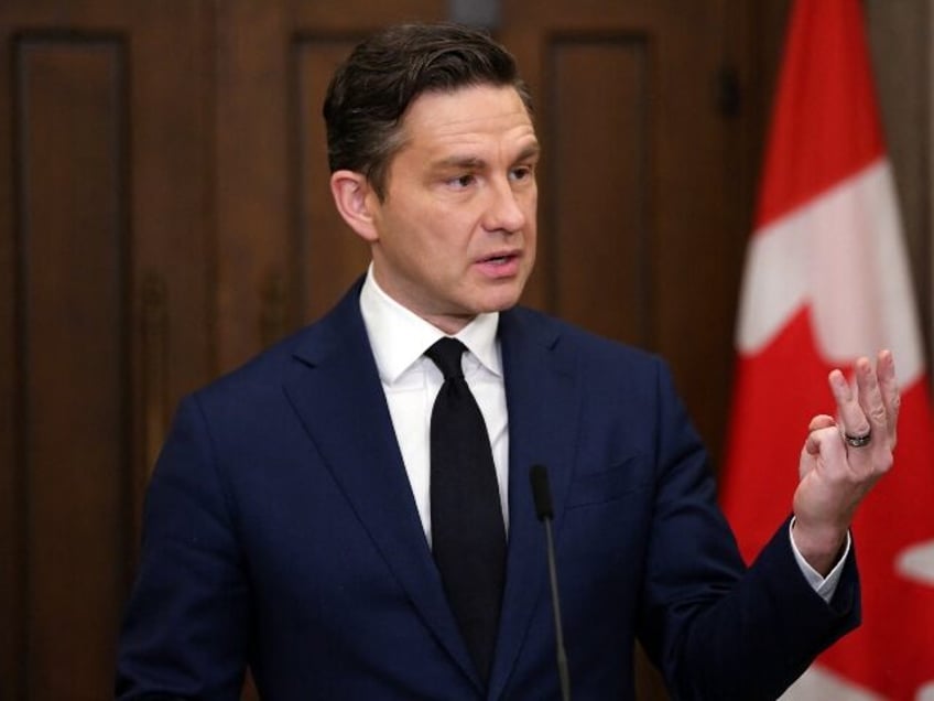 Canadian Conservative Party leader Pierre Poilievre speaks during a news conference on Par