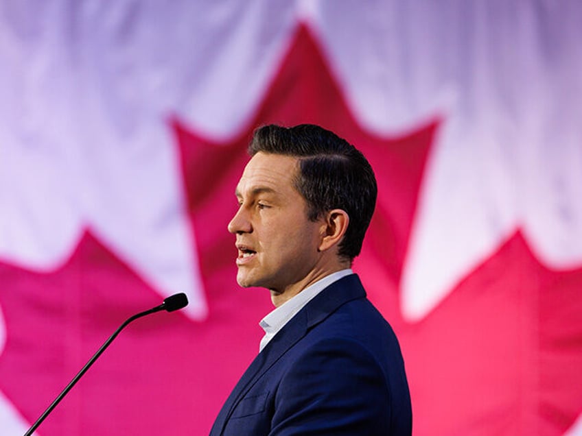 Pierre Poilievre, leader of Canada's Conservative Party, speaks during a news conference i