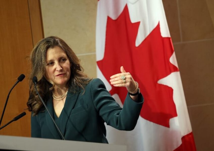 Chrystia Freeland, seen in April 2023, has disagreed with Canadian Prime Minister Justin T