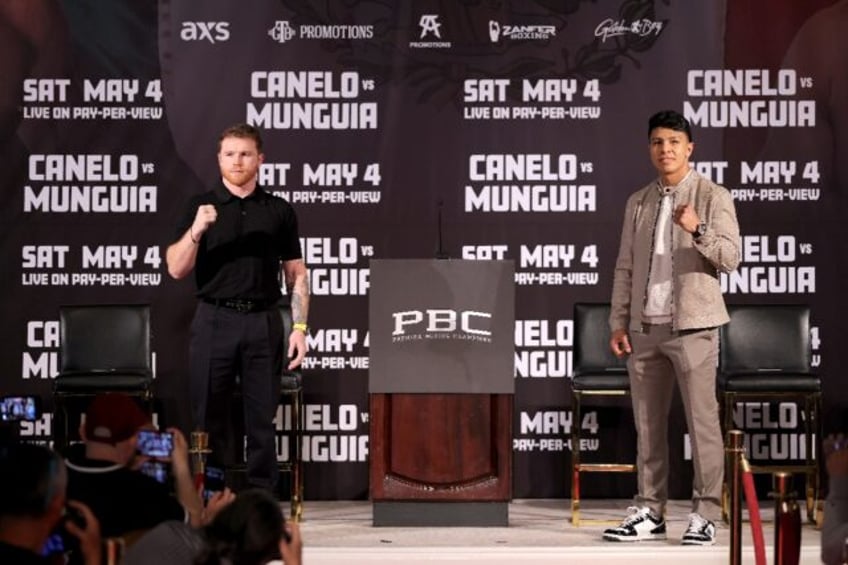 Canelo Alvarez (left) and Jaime Munguia pose ahead of their fight in Las Vegas this weeken