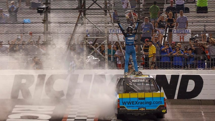 carson hocevar starts fire at richmond during victory celebration