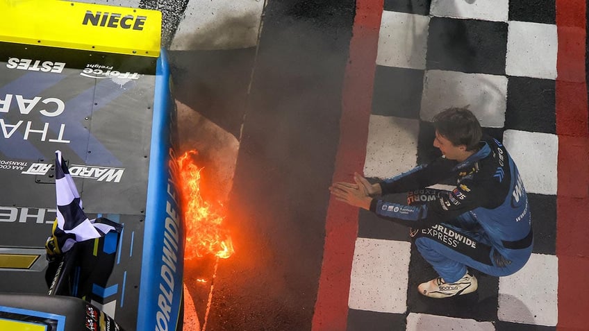 carson hocevar starts fire at richmond during victory celebration