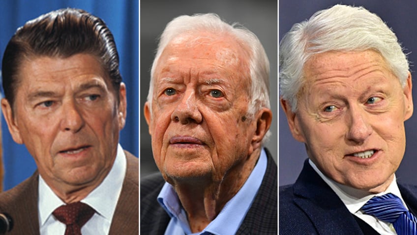 Ronald Reagan, Jimmy Carter and Bill Clinton split image