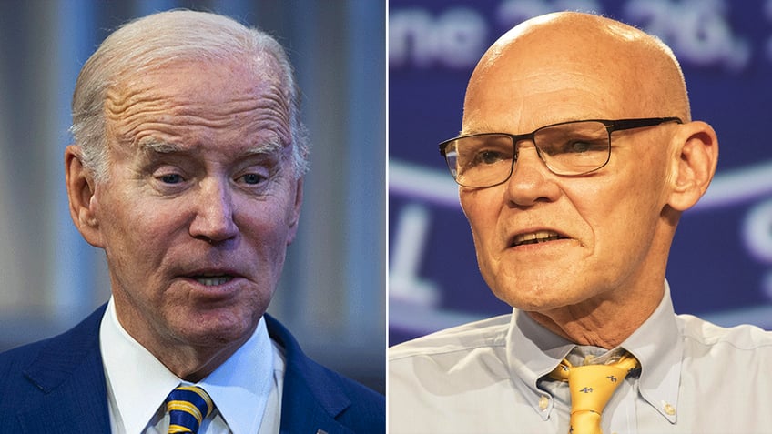 Joe Biden and James Carville split image