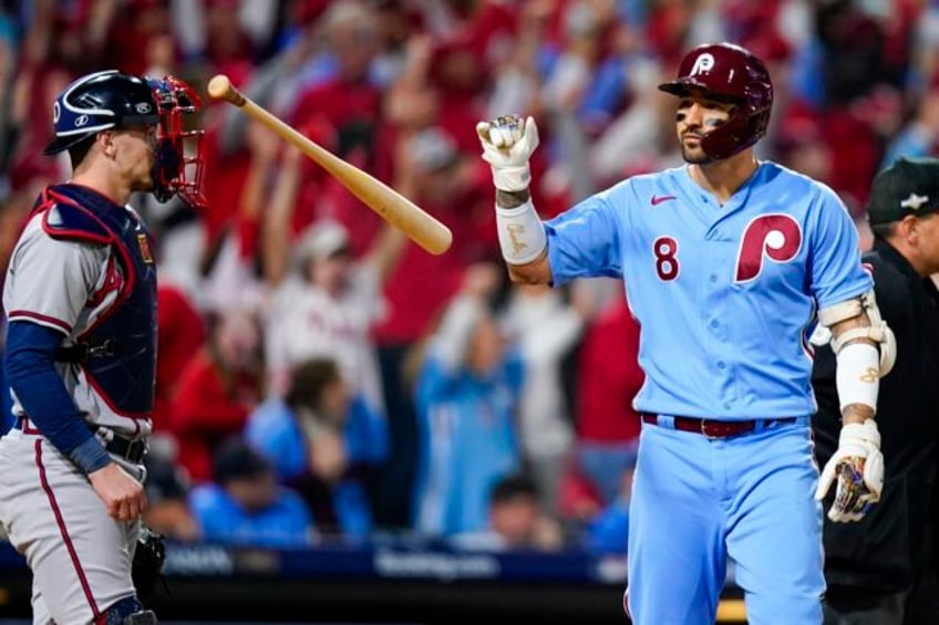 castellanos hits 2 homers powers phillies past braves 3 1 and into nlcs for 2nd straight season