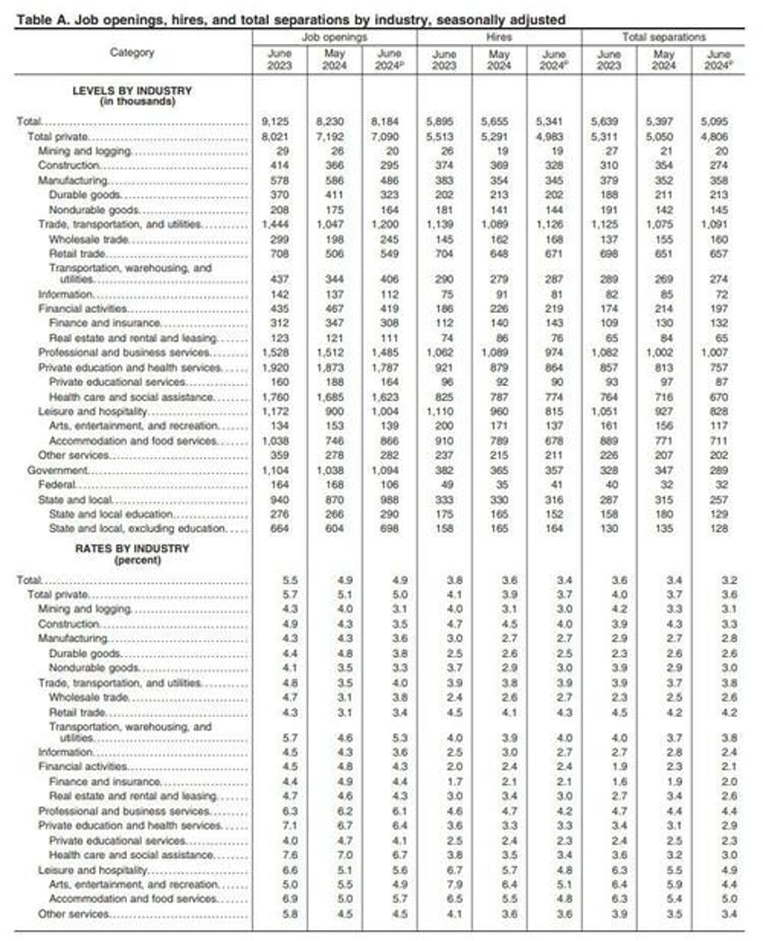 catastrophic jolts private sector job openings plunge offset by bizarre surge in government openings as hiring quits crater