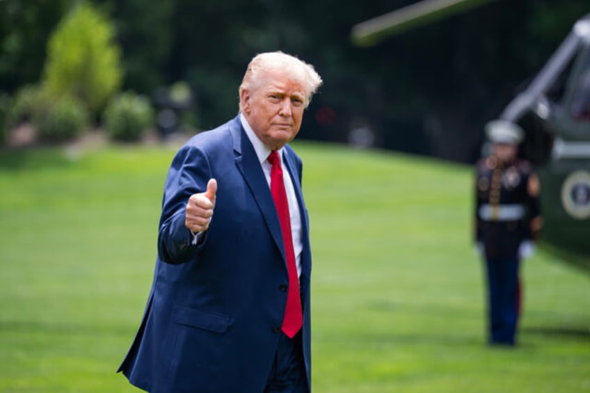 UNITED STATES - JUNE 9: President Donald Trump arrives to South Lawn of the White House fr