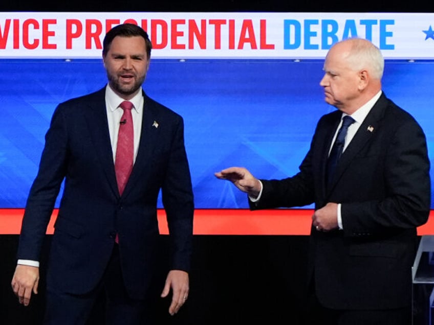 Republican vice presidential nominee Sen. JD Vance, R-Ohio, left, and Democratic vice pres