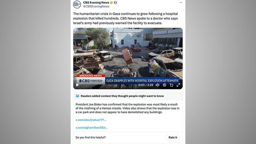 cbs news shamed for post on gaza hospital blast suggesting israel at fault did hamas write this tweet