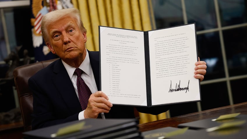 President Trump holding executive order signed