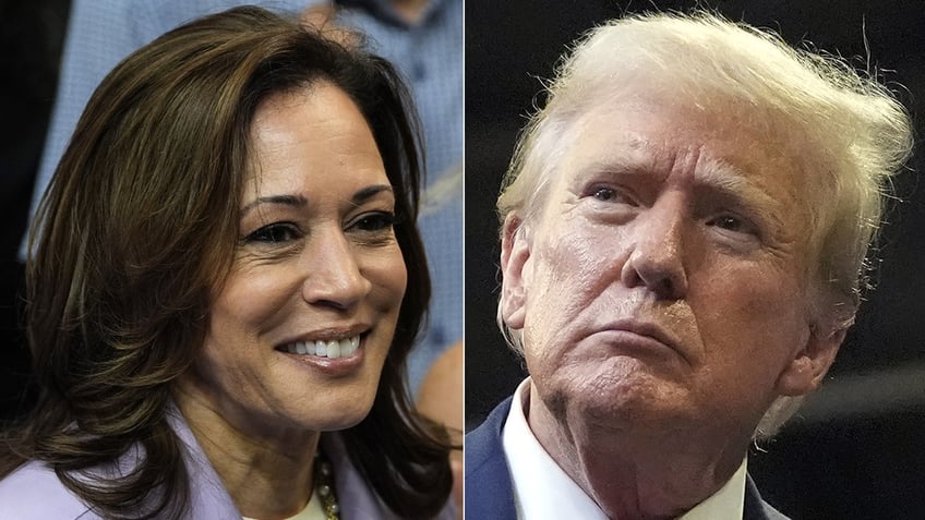 Kamala Harris and Donald Trump in left-right photo split