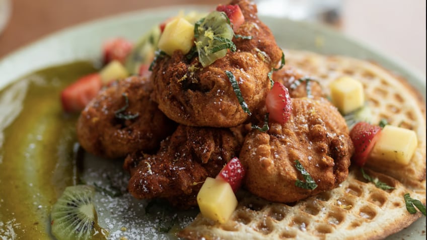 Pakora fried chicken and waffle