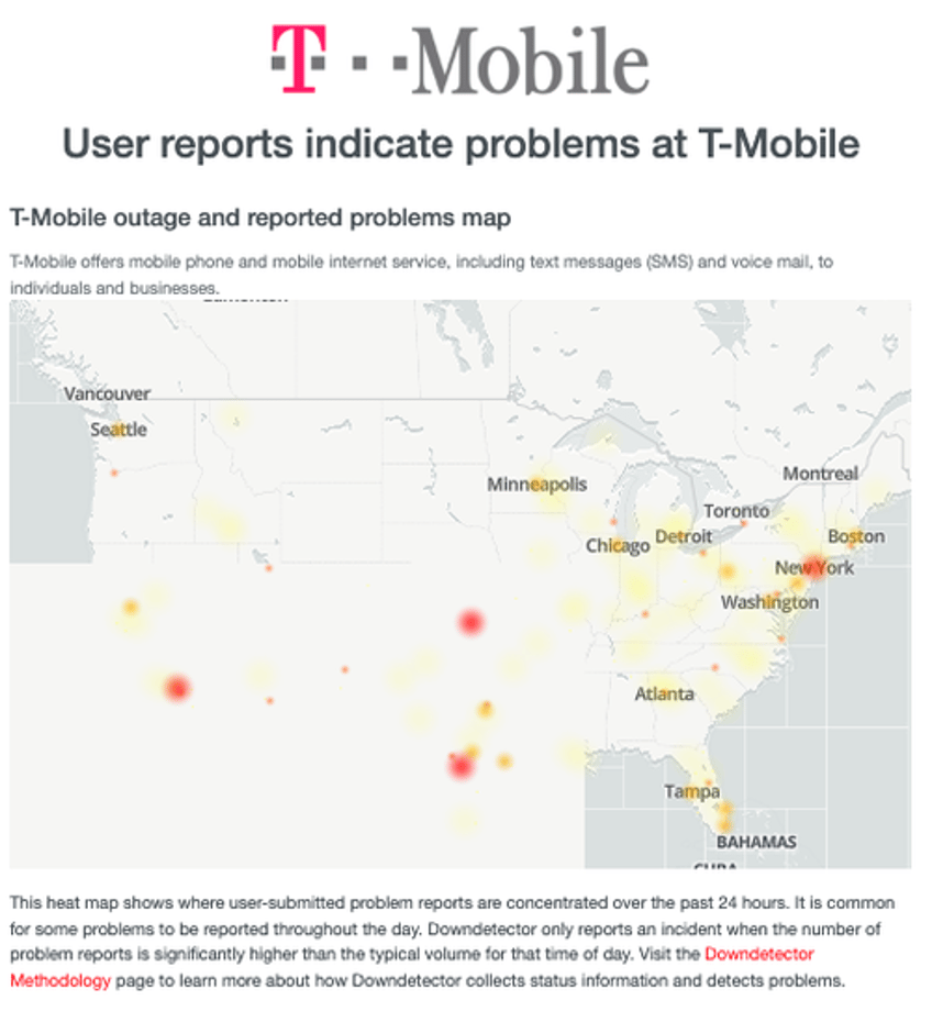 cell service outages reported across us 