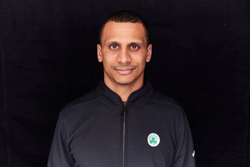 Joe Mazzulla head coach of the Boston Celtics poses for a portrait during NBAE Media Circuit Portraits as part of 2023 NBA All Star Weekend on...