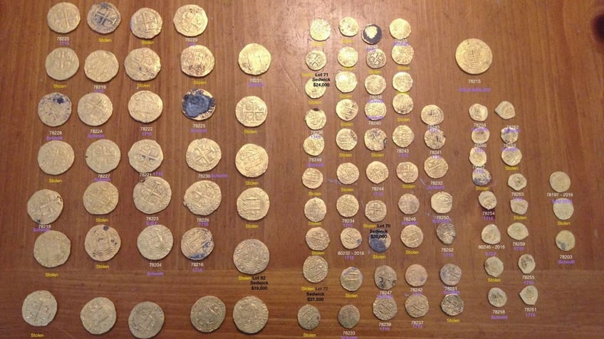 Display of gold coins