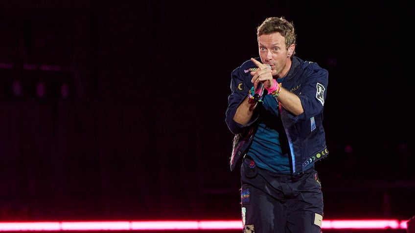 Chris Martin of Coldplay performs at Rogers Stadium on July 07, 2025, in Toronto, Ontario.