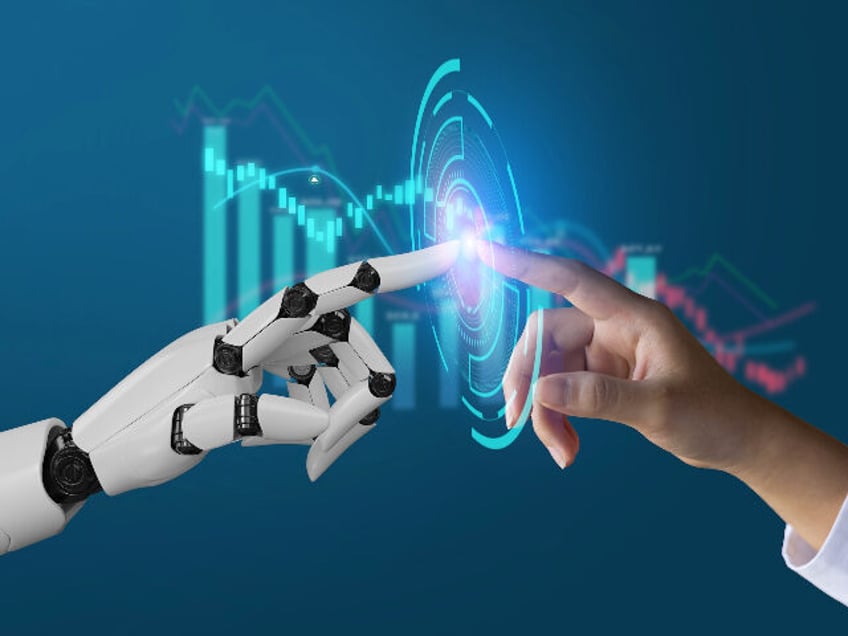 AI, Machine learning, robot hand ai artificial intelligence assistance human touching on big data network connection background, Science artificial intelligence technology, innovation and futuristic.